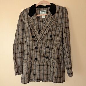 Vintage Lois Snyder Dani Max Brown and Black Plaid Double Breasted Blazer - Sz 6